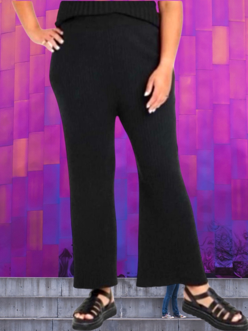Ava & Viv Women’s plus-size Black Ribbed High-Rise Wide-Leg Knit Pants⭐️⭐️2X